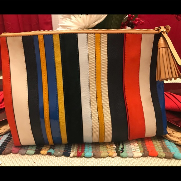 tory burch striped clutch